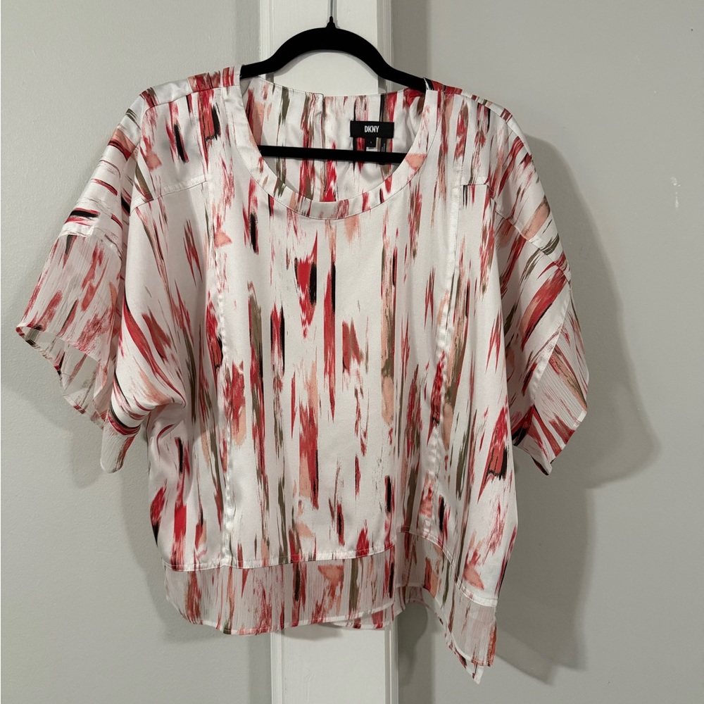 DKNY Printed Mixed-Media Dolman Sleeve Too